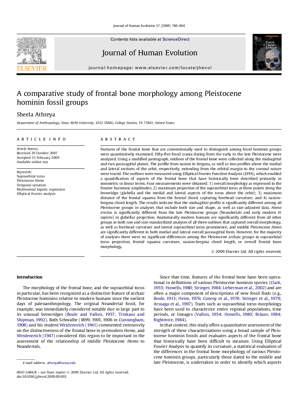 A comparative study of frontal bone morphology among Pleistocene hominin fossil groups