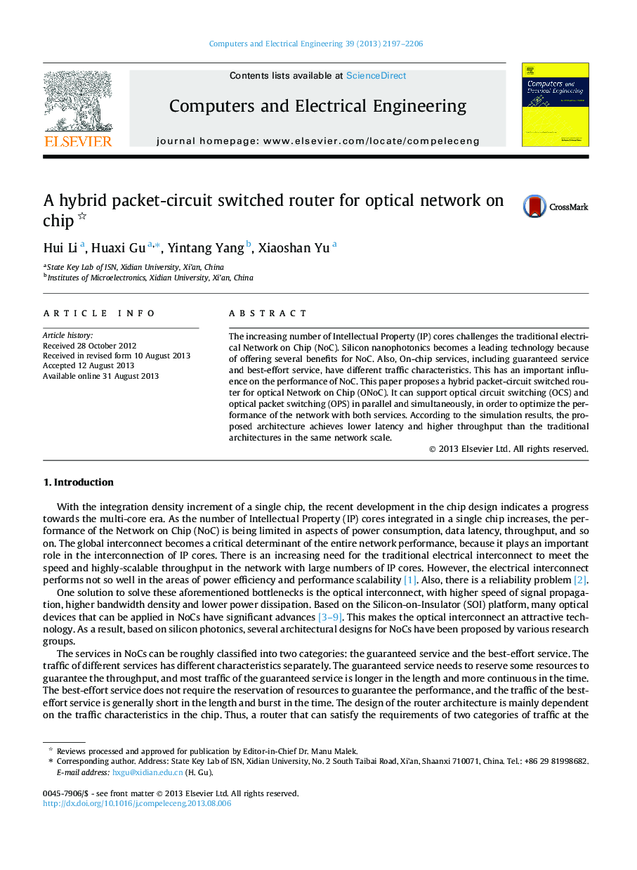 A hybrid packet-circuit switched router for optical network on chip 