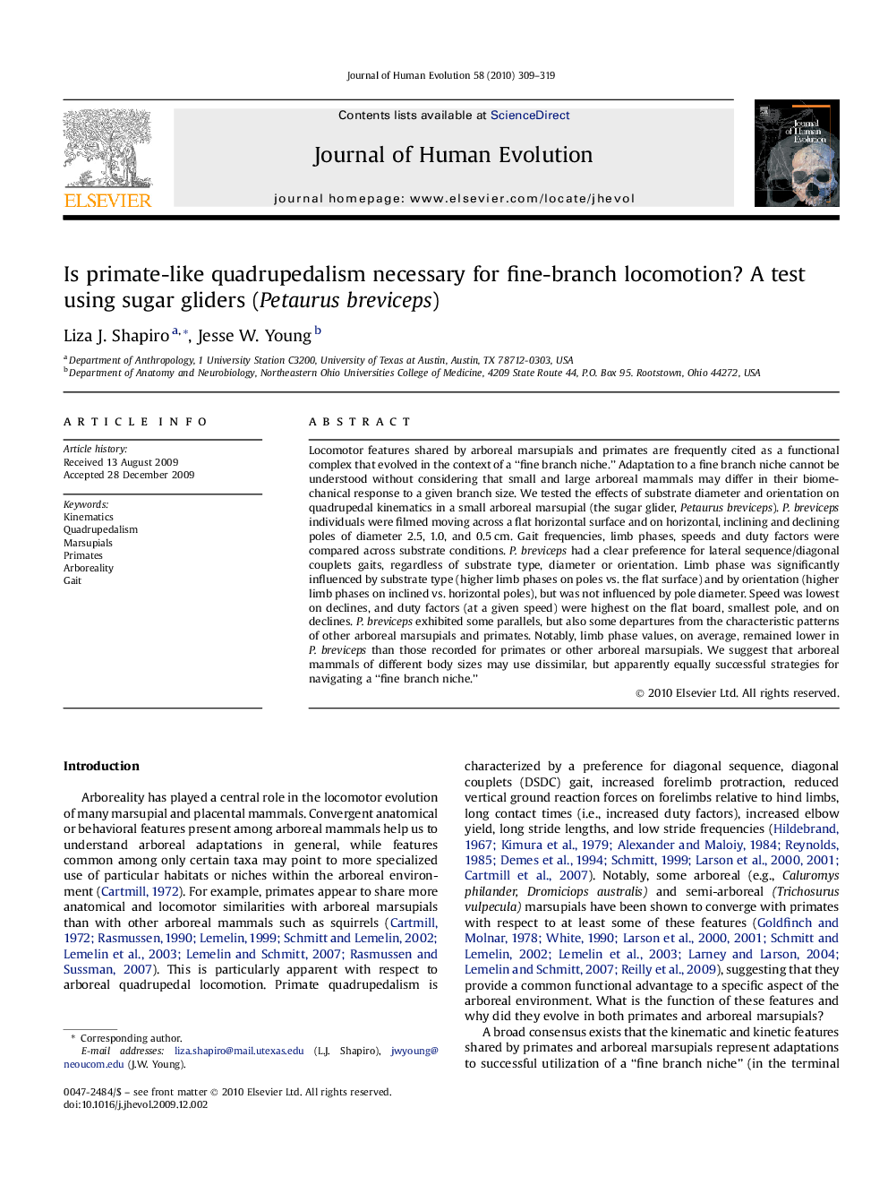 Is primate-like quadrupedalism necessary for fine-branch locomotion? A test using sugar gliders (Petaurus breviceps)