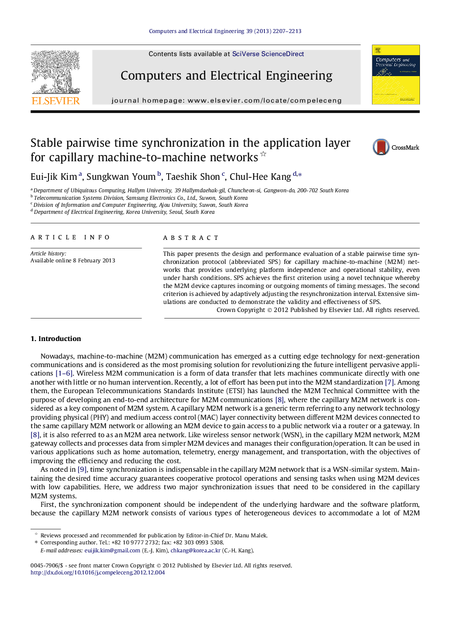 Stable pairwise time synchronization in the application layer for capillary machine-to-machine networks 