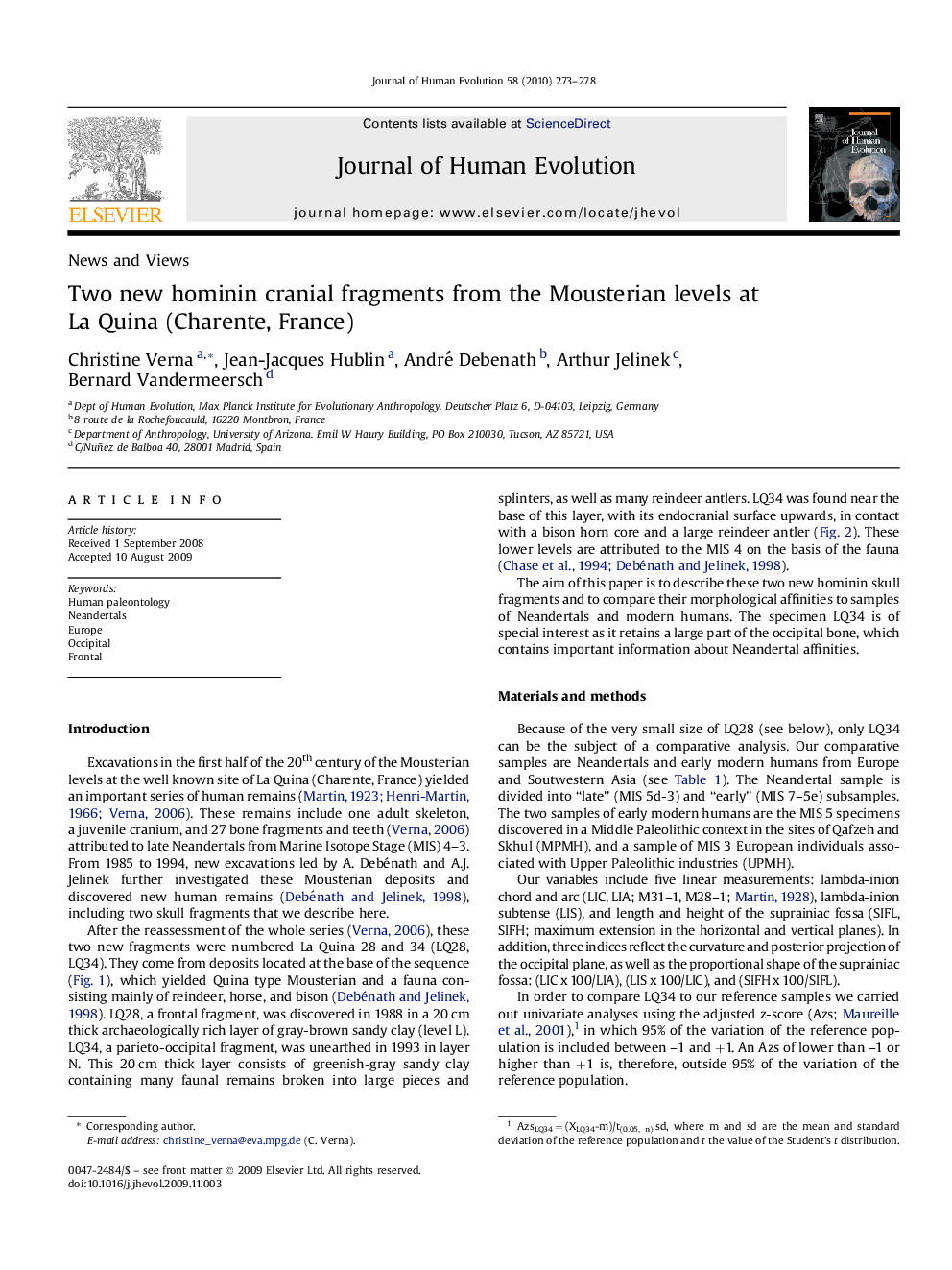 Two new hominin cranial fragments from the Mousterian levels at La Quina (Charente, France)