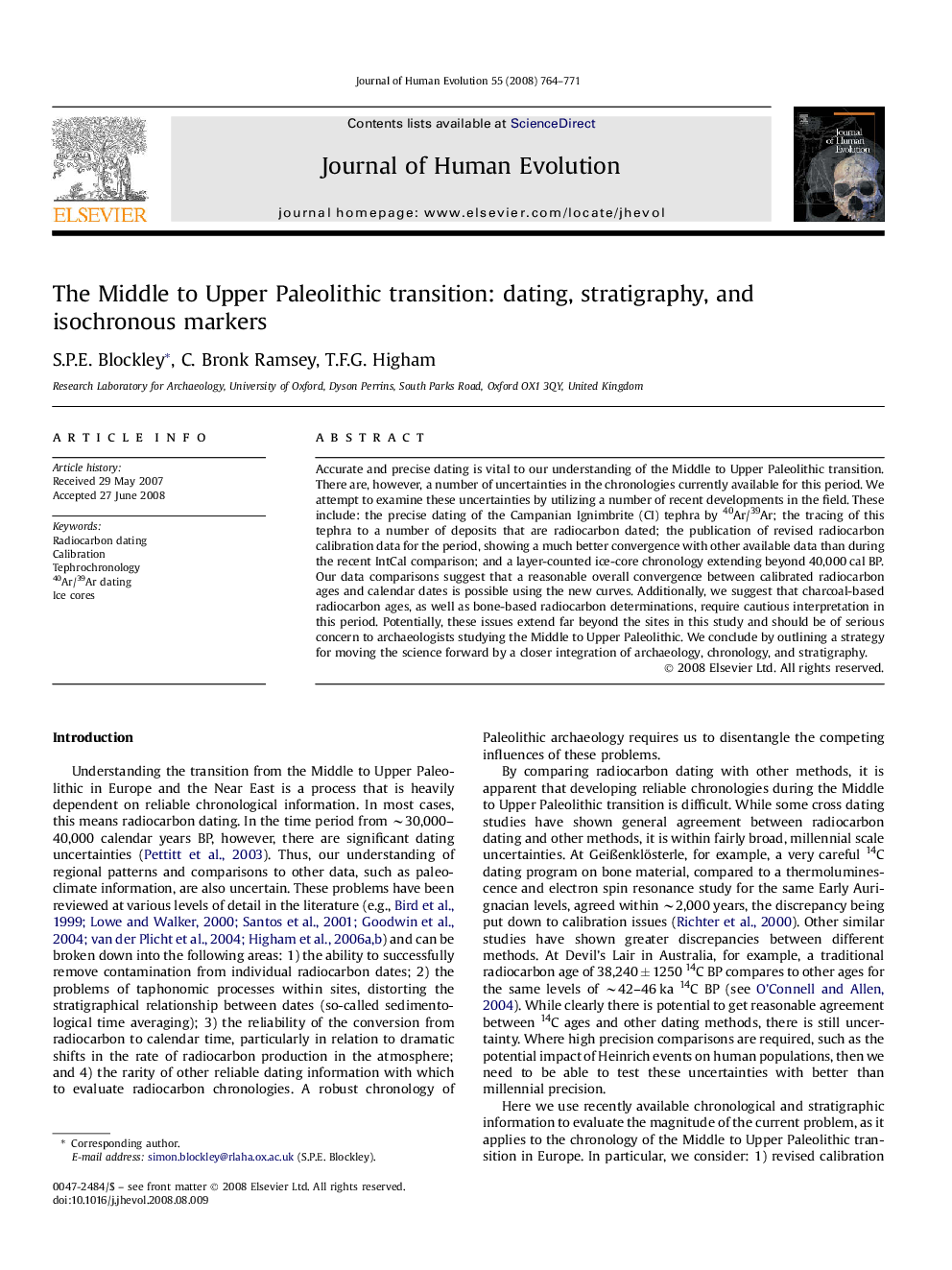 The Middle to Upper Paleolithic transition: dating, stratigraphy, and isochronous markers