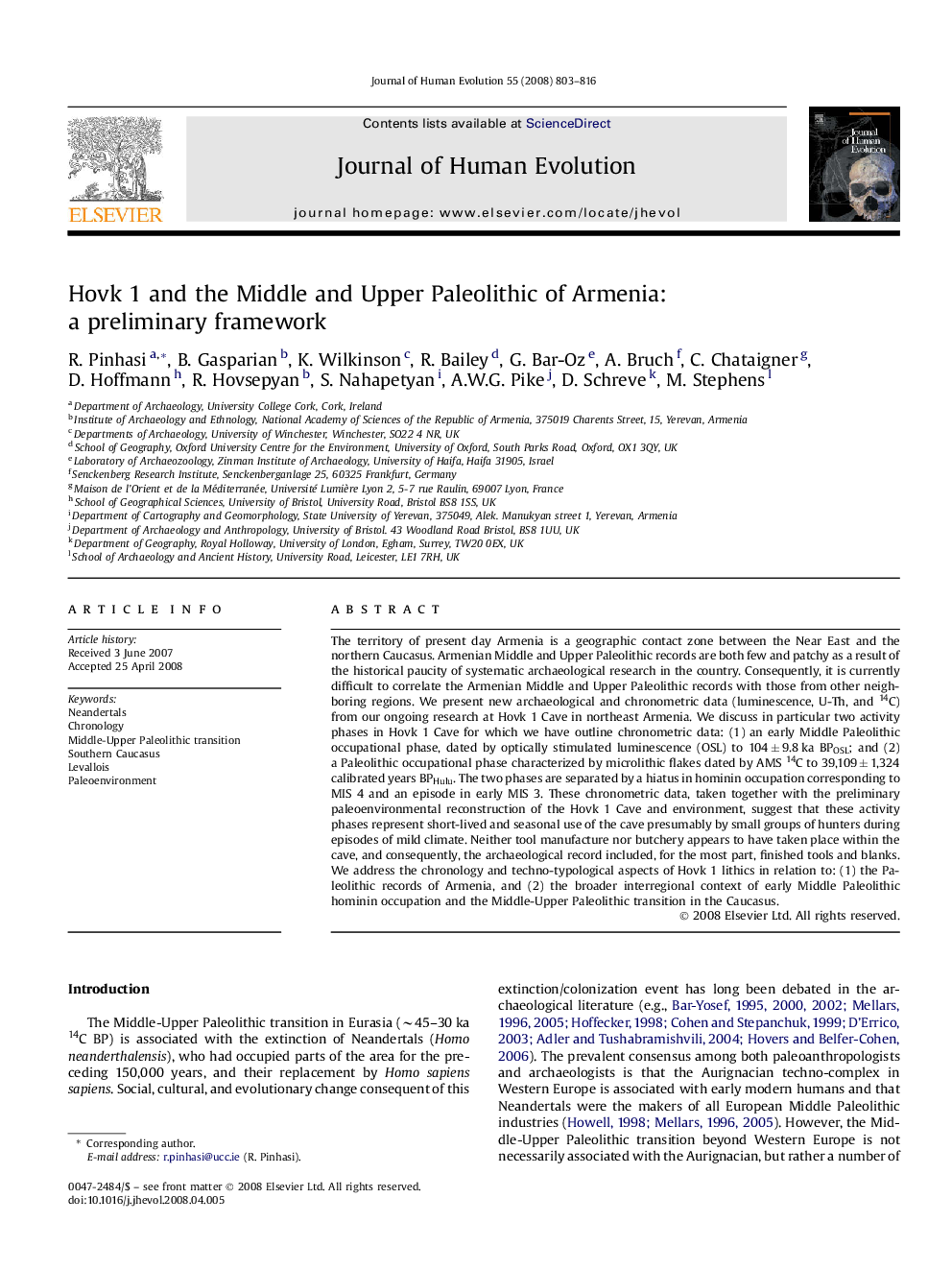 Hovk 1 and the Middle and Upper Paleolithic of Armenia: a preliminary framework