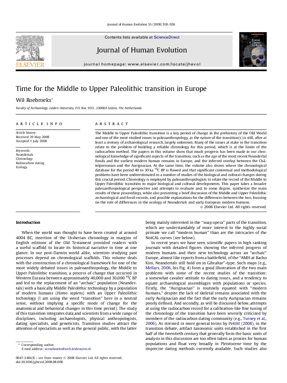 Time for the Middle to Upper Paleolithic transition in Europe