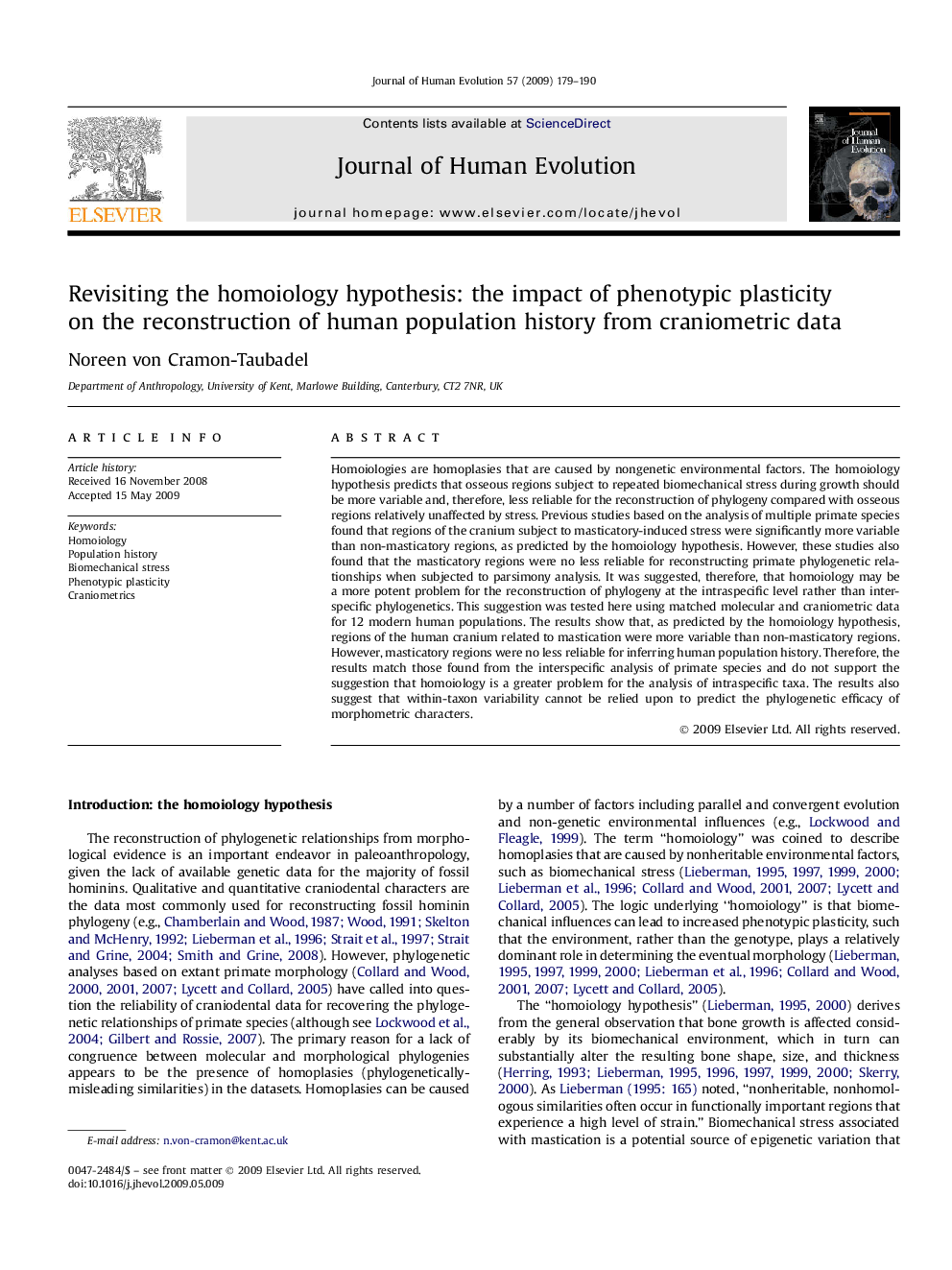 Revisiting the homoiology hypothesis: the impact of phenotypic plasticity on the reconstruction of human population history from craniometric data