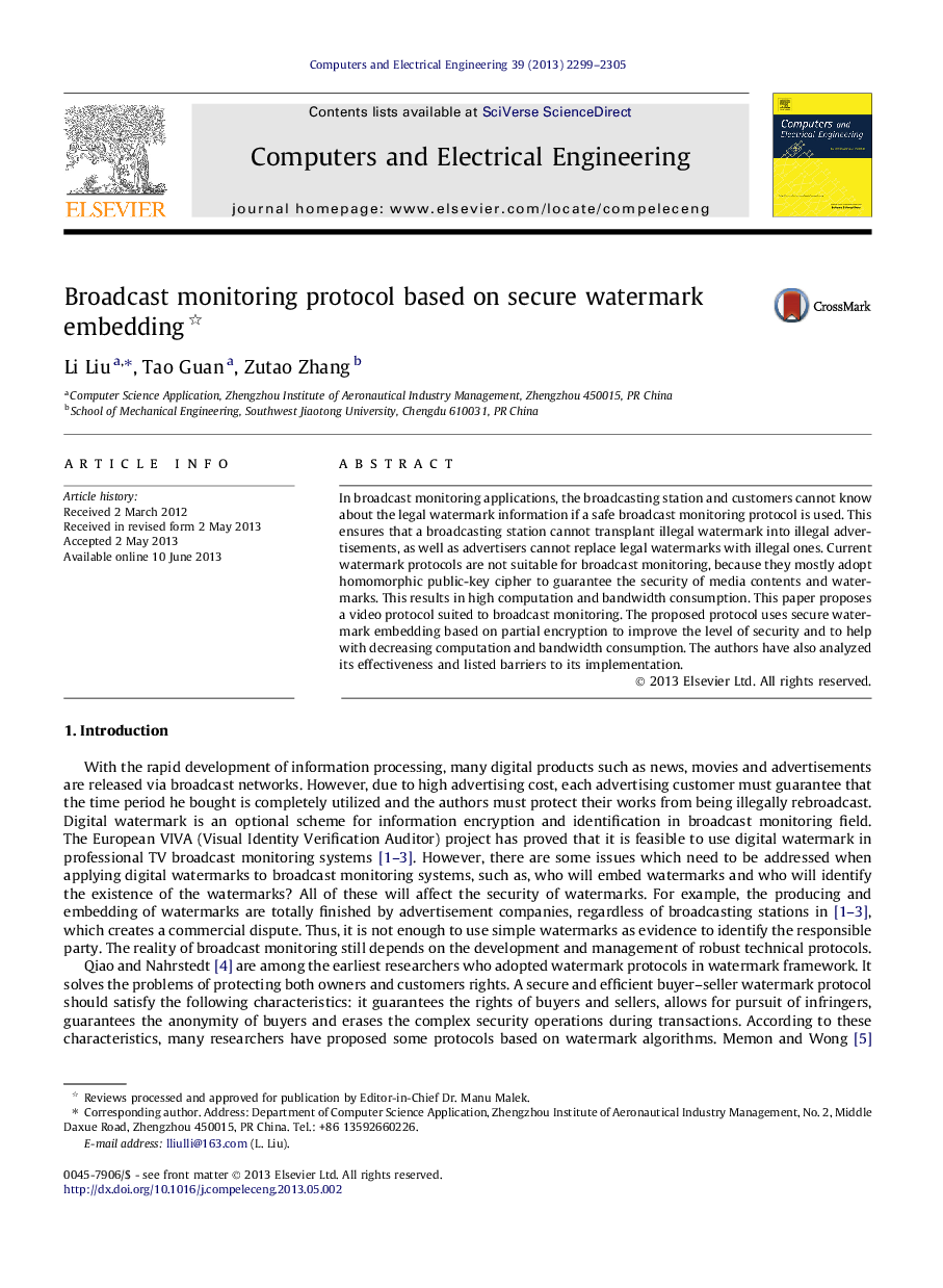 Broadcast monitoring protocol based on secure watermark embedding 