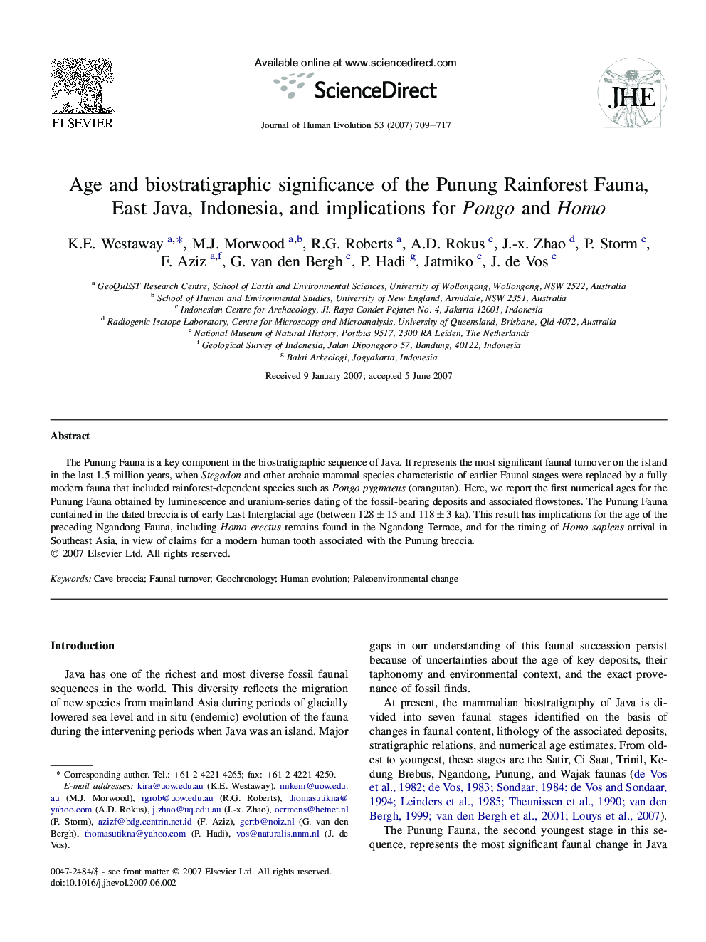 Age and biostratigraphic significance of the Punung Rainforest Fauna, East Java, Indonesia, and implications for Pongo and Homo