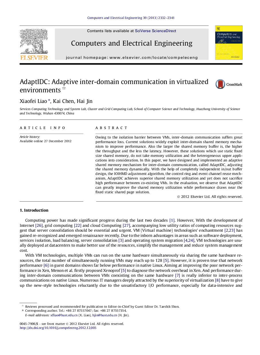 AdaptIDC: Adaptive inter-domain communication in virtualized environments 