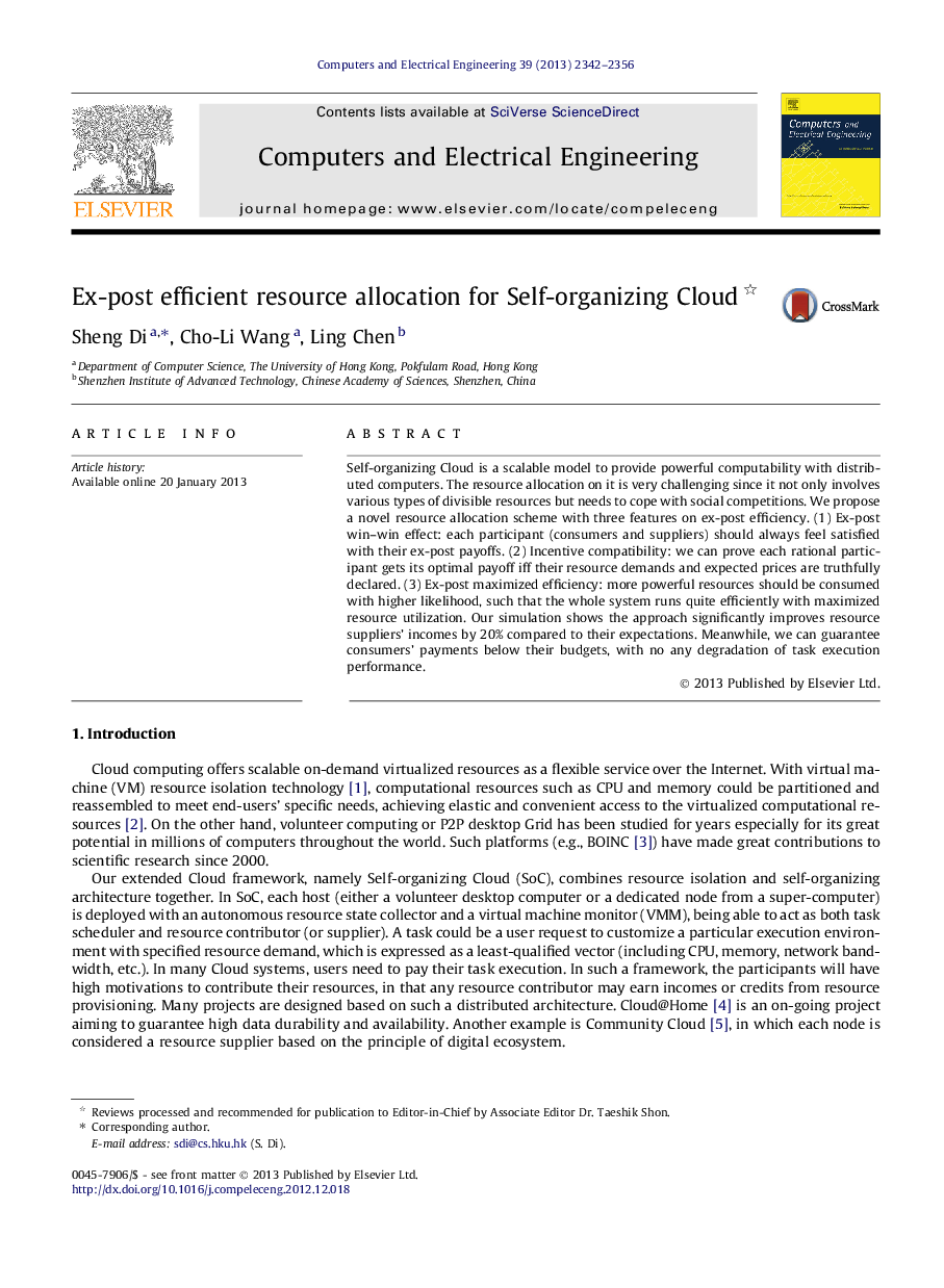 Ex-post efficient resource allocation for Self-organizing Cloud 