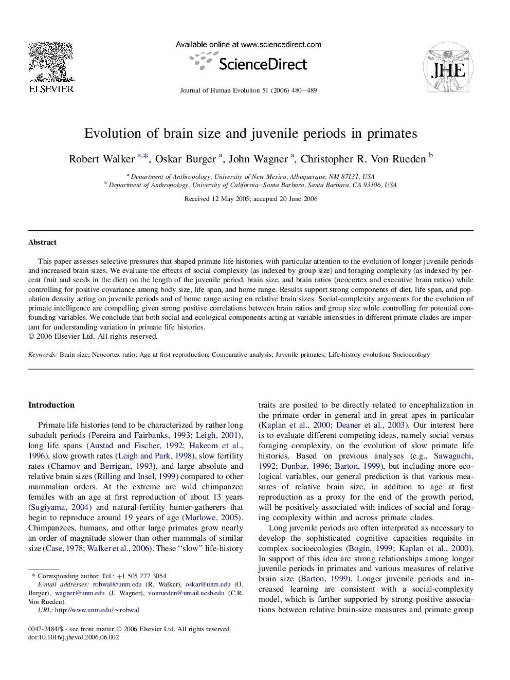 Evolution of brain size and juvenile periods in primates