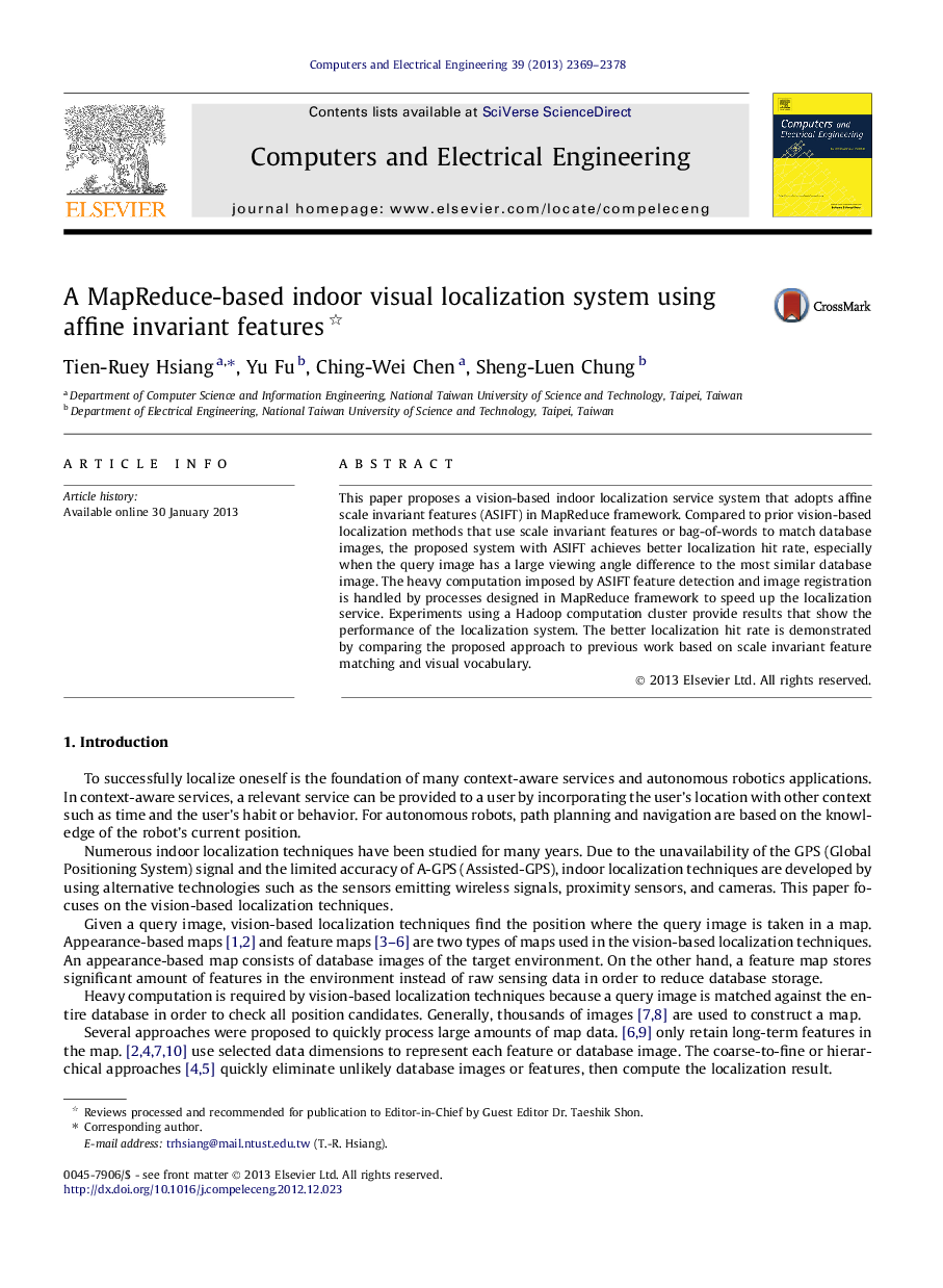 A MapReduce-based indoor visual localization system using affine invariant features 
