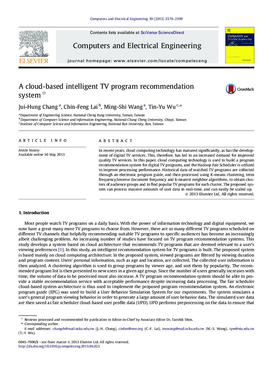 A cloud-based intelligent TV program recommendation system 