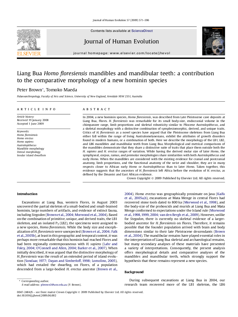 Liang Bua Homo floresiensis mandibles and mandibular teeth: a contribution to the comparative morphology of a new hominin species