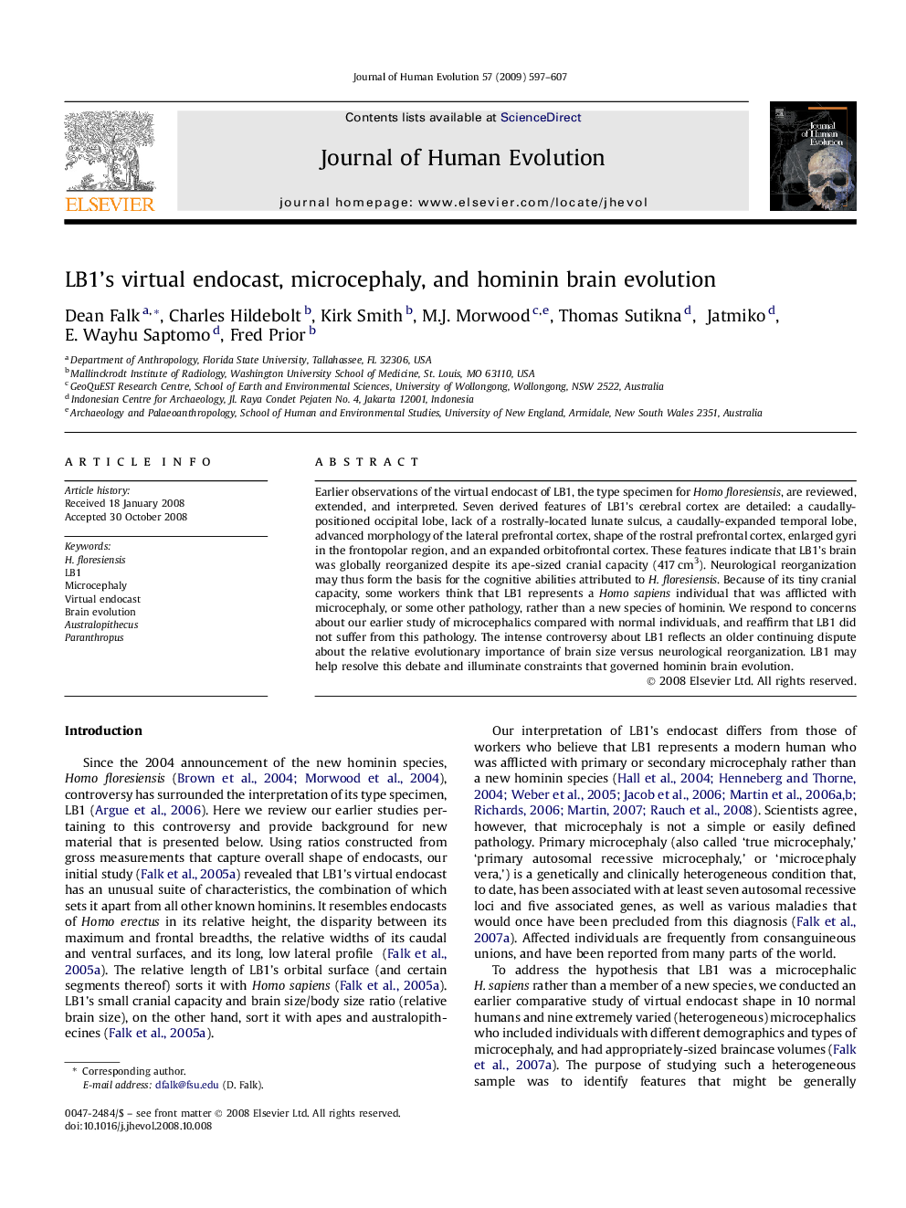 LB1’s virtual endocast, microcephaly, and hominin brain evolution