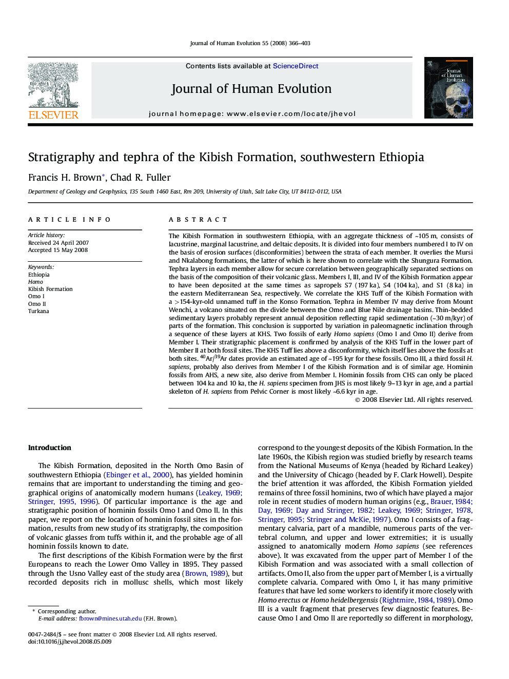 Stratigraphy and tephra of the Kibish Formation, southwestern Ethiopia