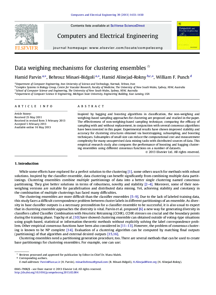 Data weighing mechanisms for clustering ensembles 