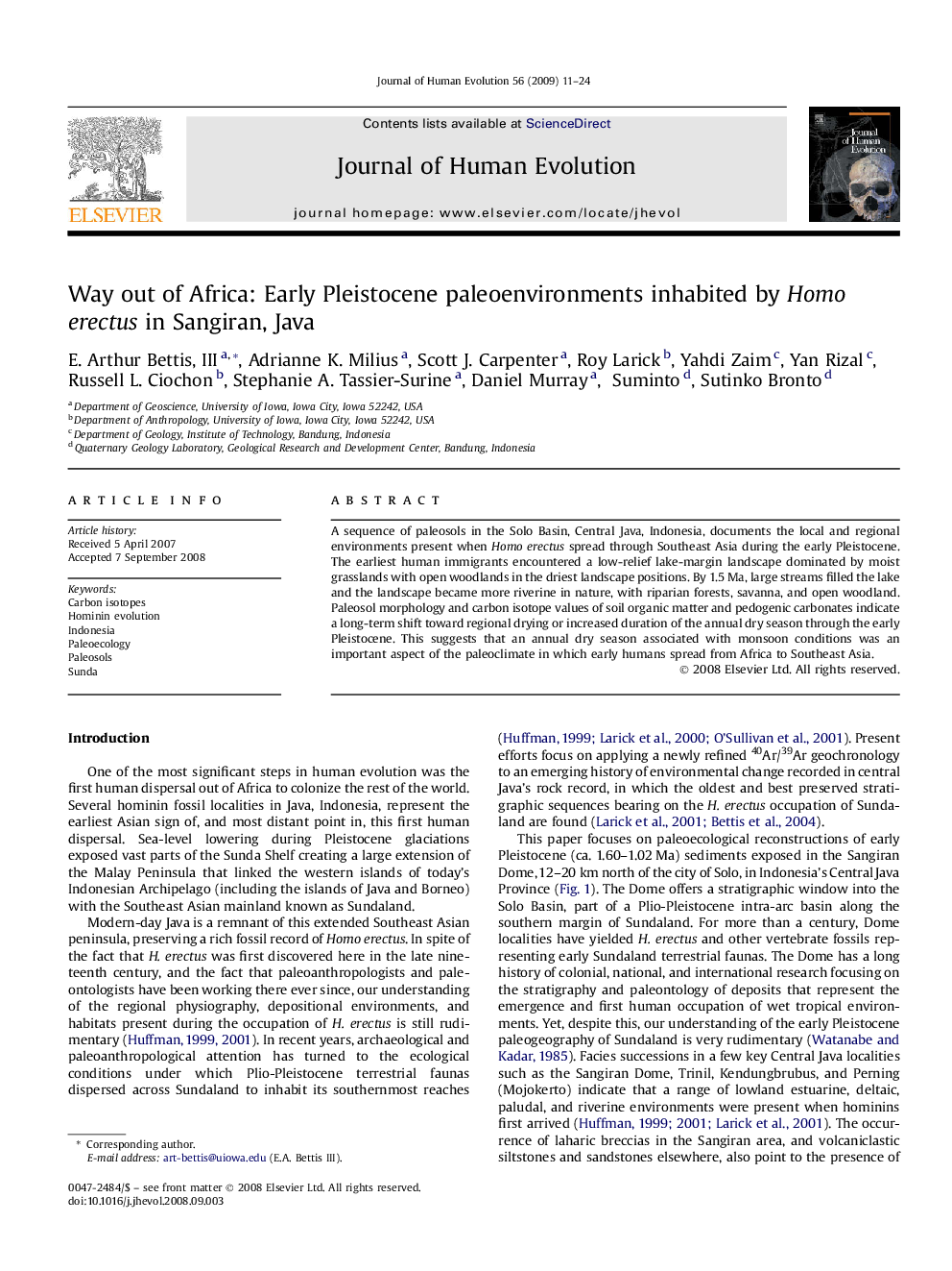 Way out of Africa: Early Pleistocene paleoenvironments inhabited by Homo erectus in Sangiran, Java