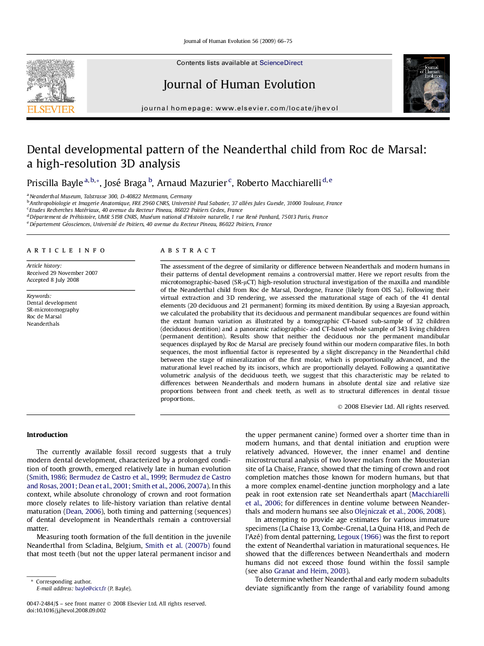 Dental developmental pattern of the Neanderthal child from Roc de Marsal: a high-resolution 3D analysis