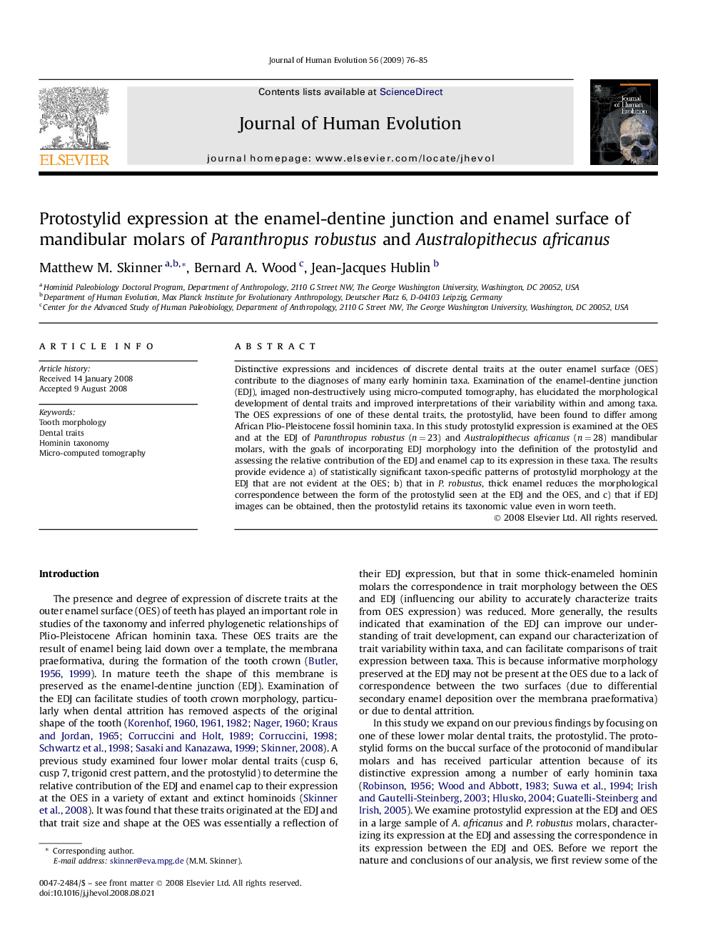 Protostylid expression at the enamel-dentine junction and enamel surface of mandibular molars of Paranthropus robustus and Australopithecus africanus