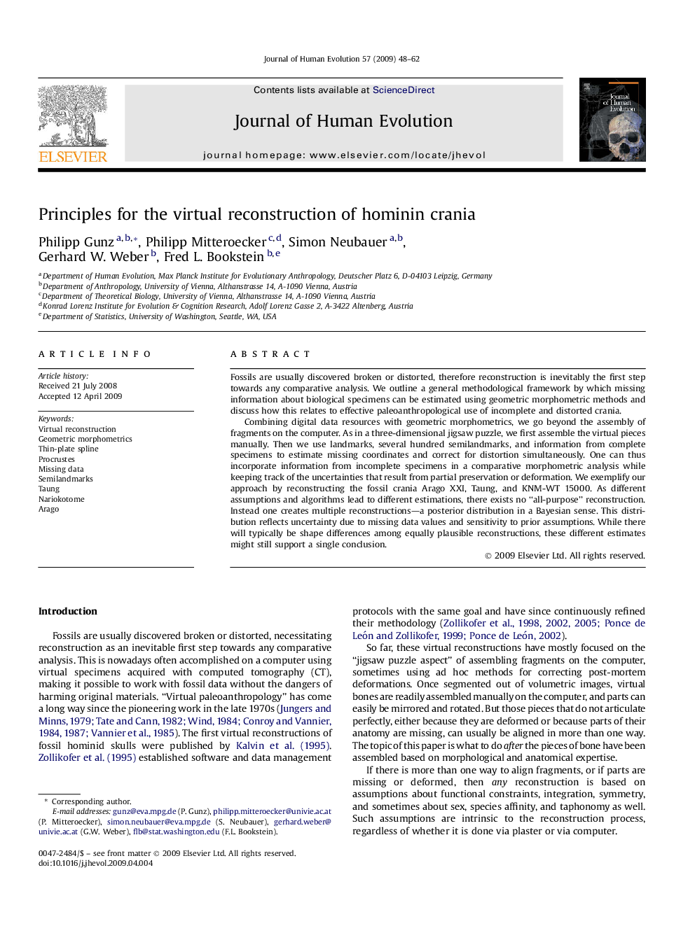 Principles for the virtual reconstruction of hominin crania