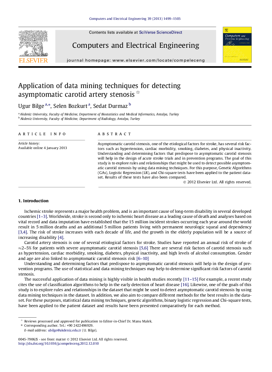 Application of data mining techniques for detecting asymptomatic carotid artery stenosis 