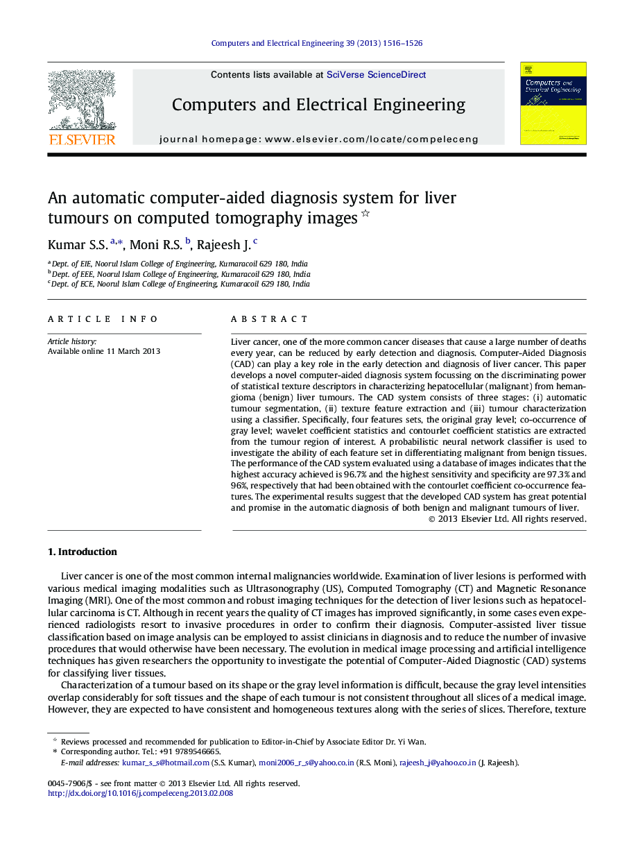 An automatic computer-aided diagnosis system for liver tumours on computed tomography images 