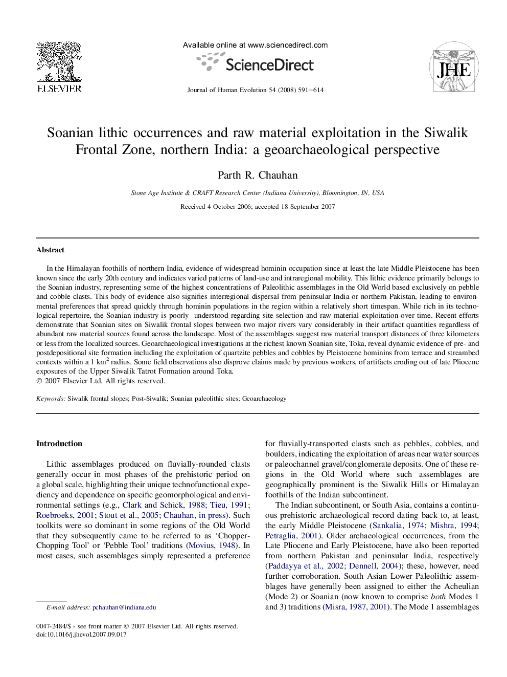 Soanian lithic occurrences and raw material exploitation in the Siwalik Frontal Zone, northern India: a geoarchaeological perspective