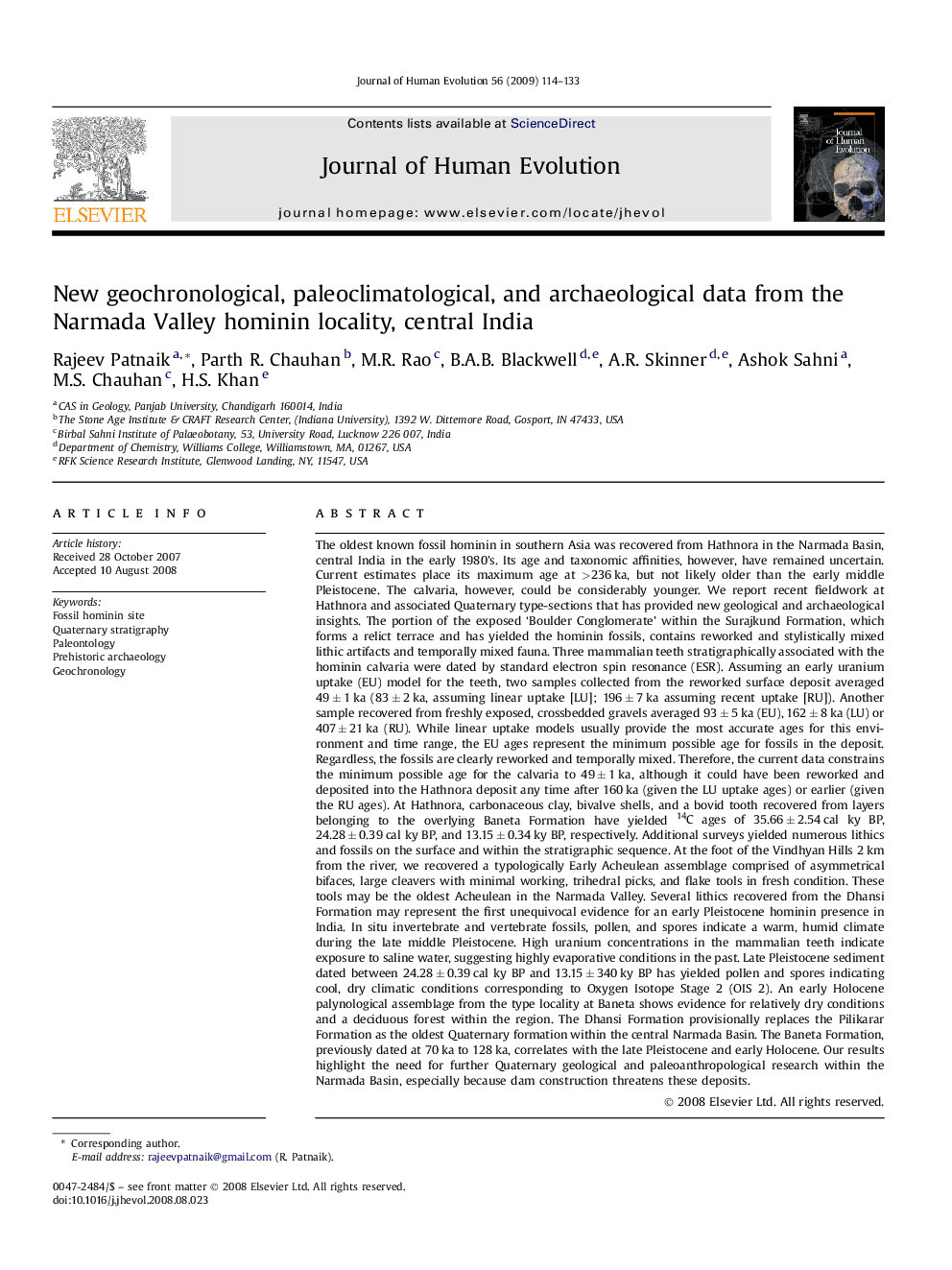 New geochronological, paleoclimatological, and archaeological data from the Narmada Valley hominin locality, central India