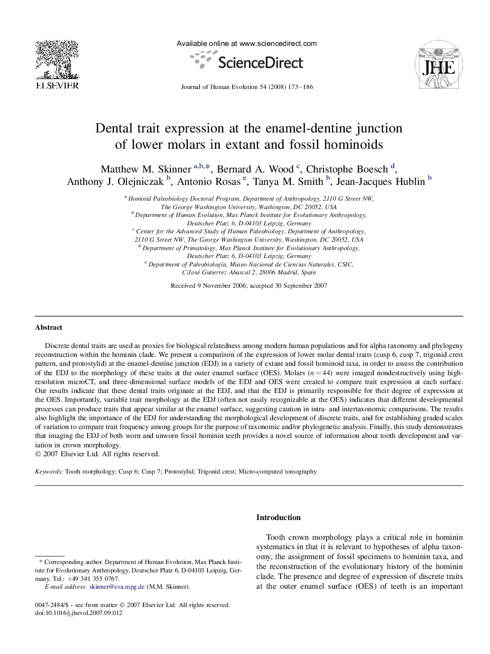 Dental trait expression at the enamel-dentine junction of lower molars in extant and fossil hominoids