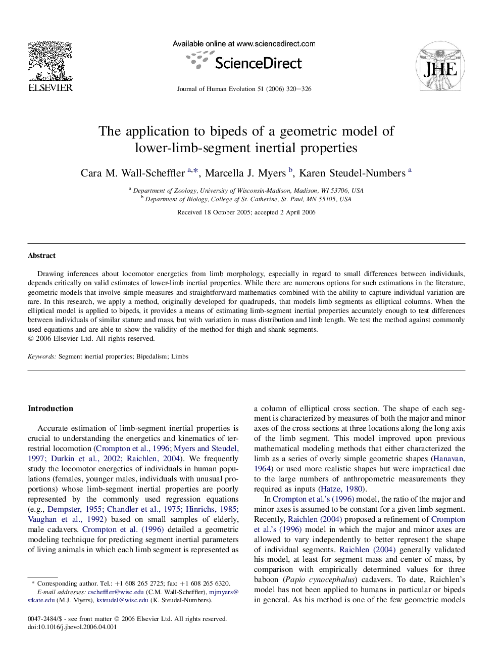 The application to bipeds of a geometric model of lower-limb-segment inertial properties