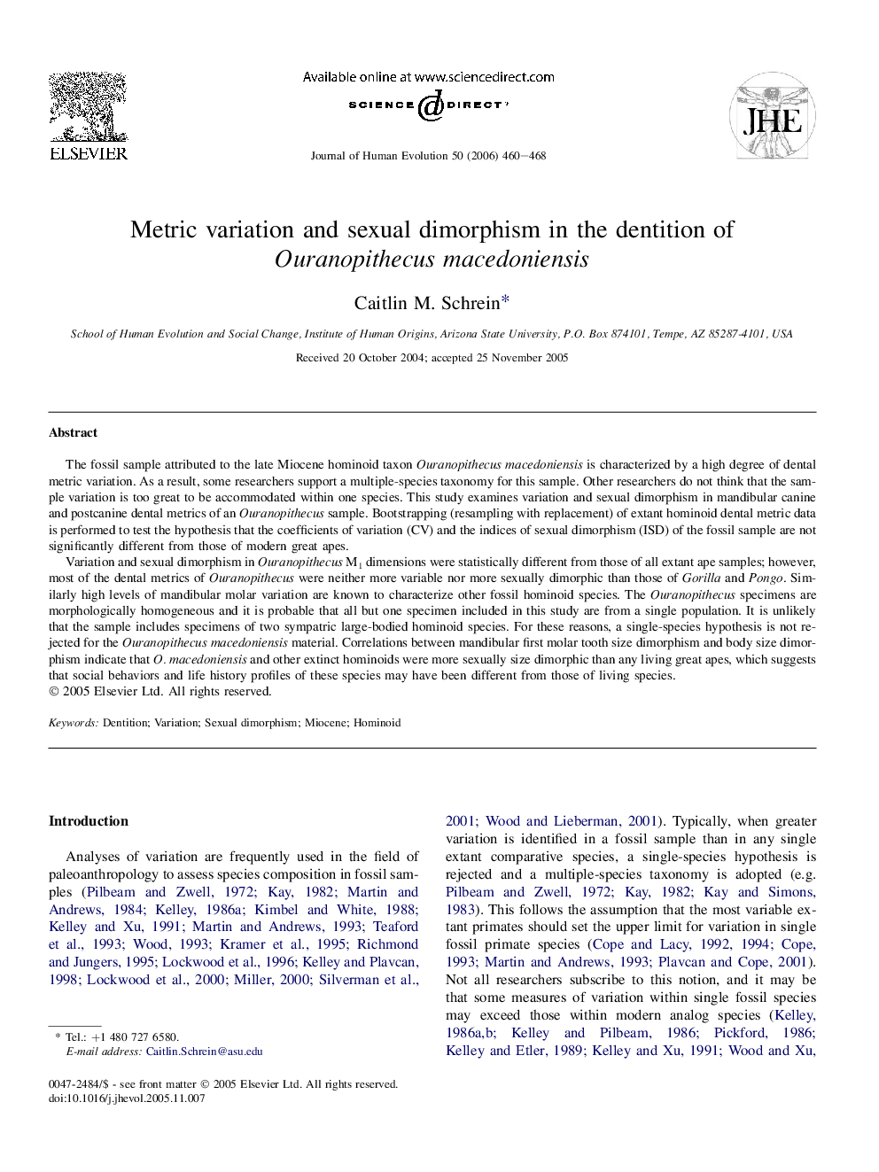 Metric variation and sexual dimorphism in the dentition of Ouranopithecus macedoniensis