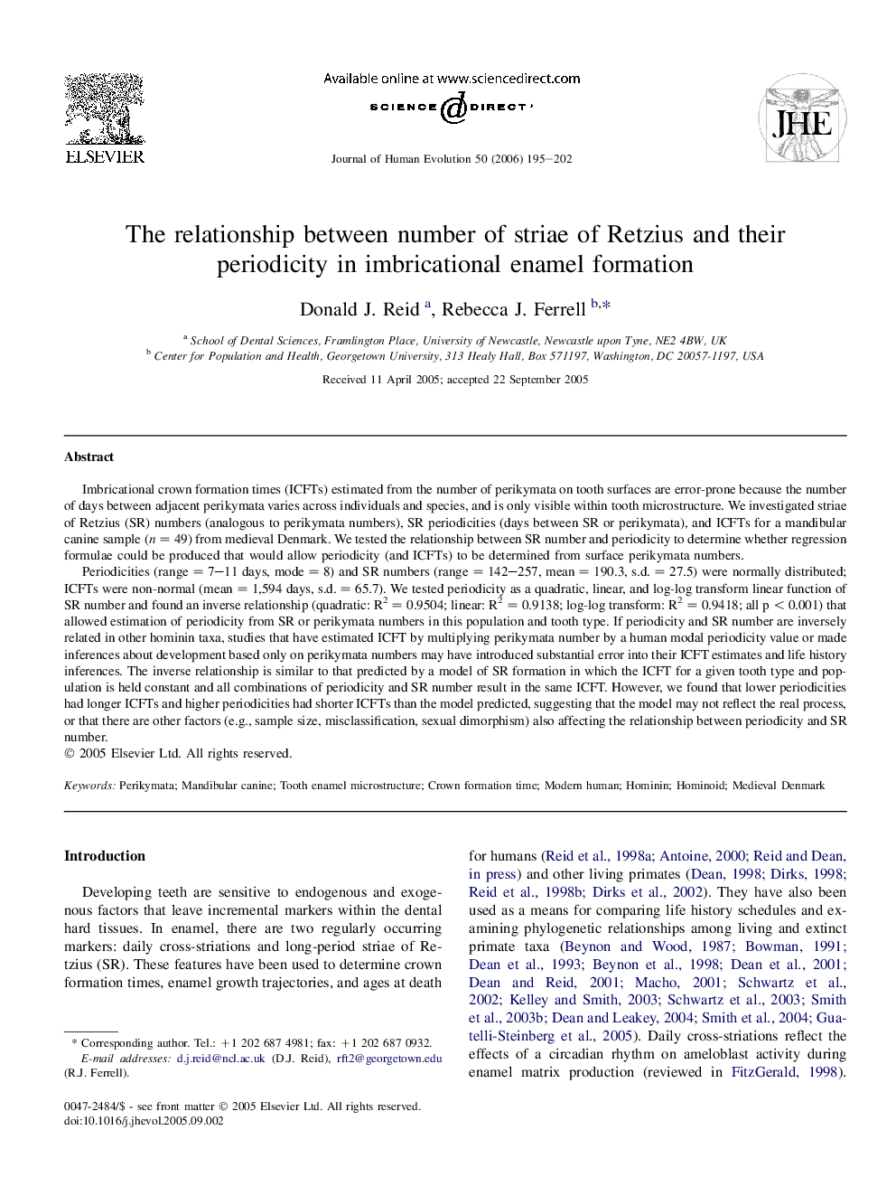 The relationship between number of striae of Retzius and their periodicity in imbricational enamel formation