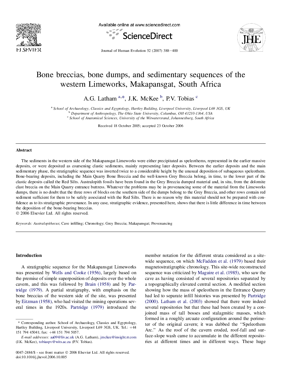 Bone breccias, bone dumps, and sedimentary sequences of the western Limeworks, Makapansgat, South Africa