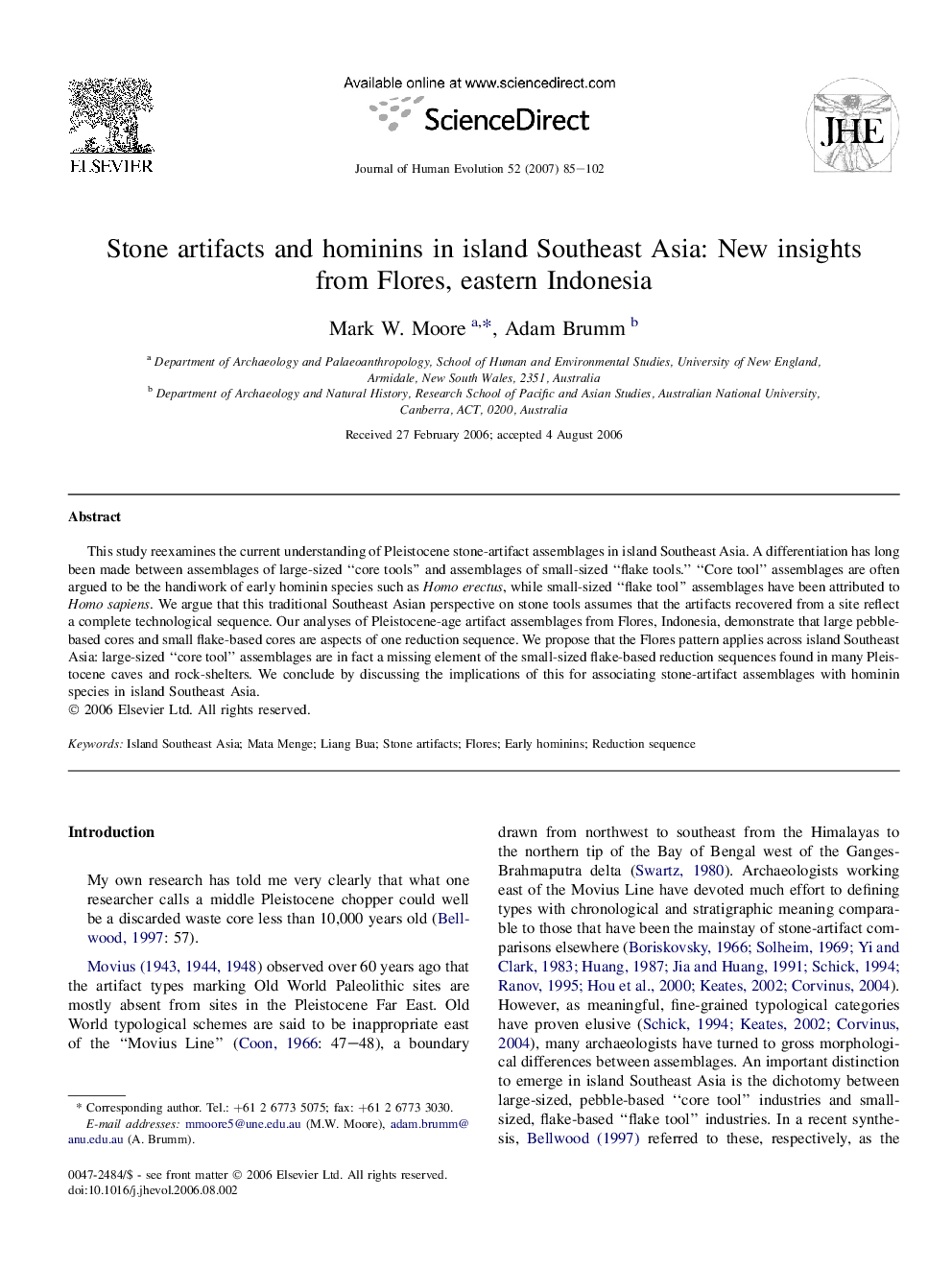 Stone artifacts and hominins in island Southeast Asia: New insights from Flores, eastern Indonesia