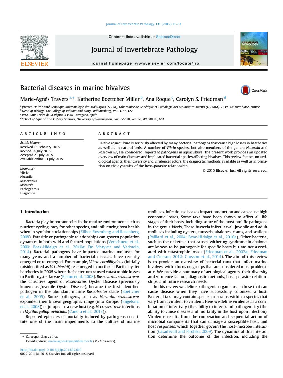 Bacterial diseases in marine bivalves