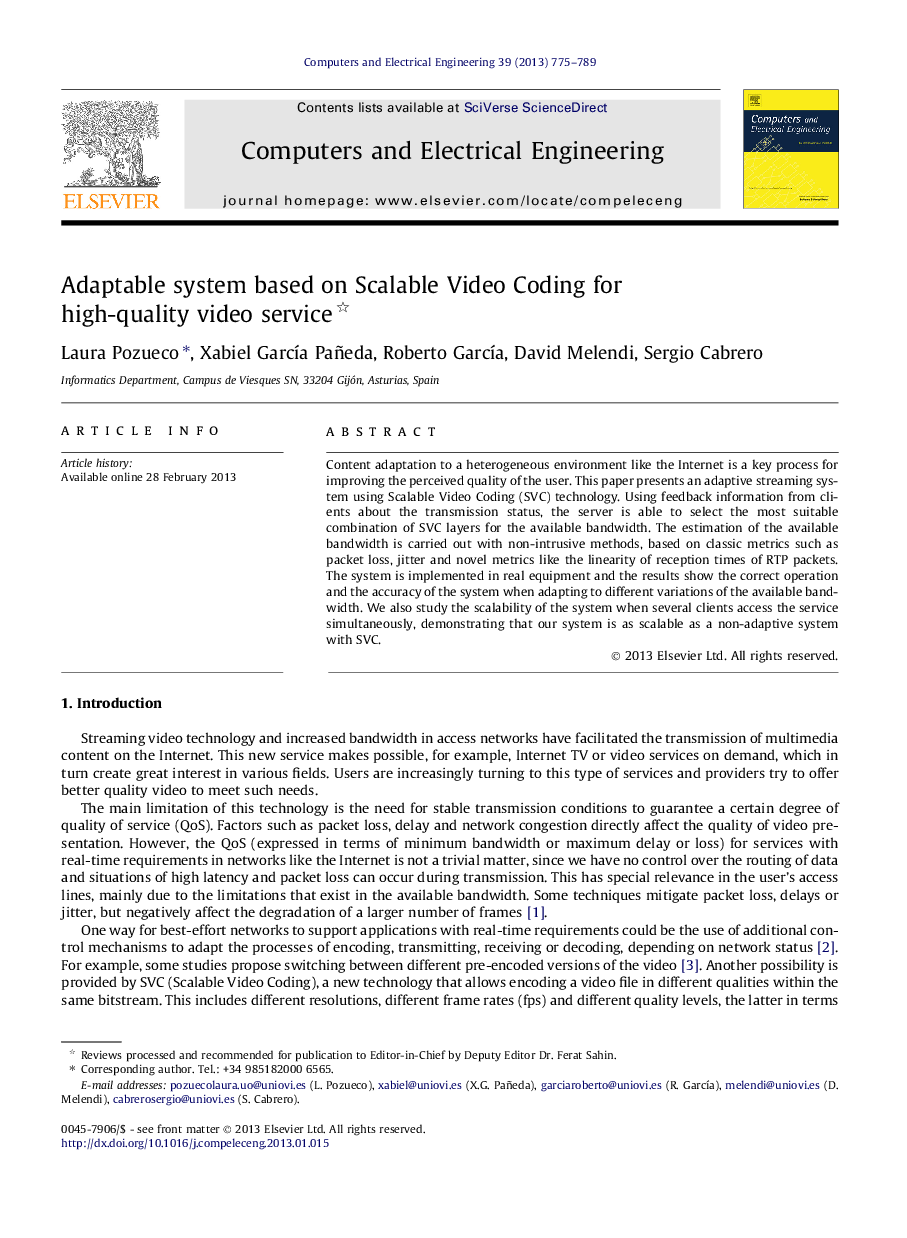 Adaptable system based on Scalable Video Coding for high-quality video service 