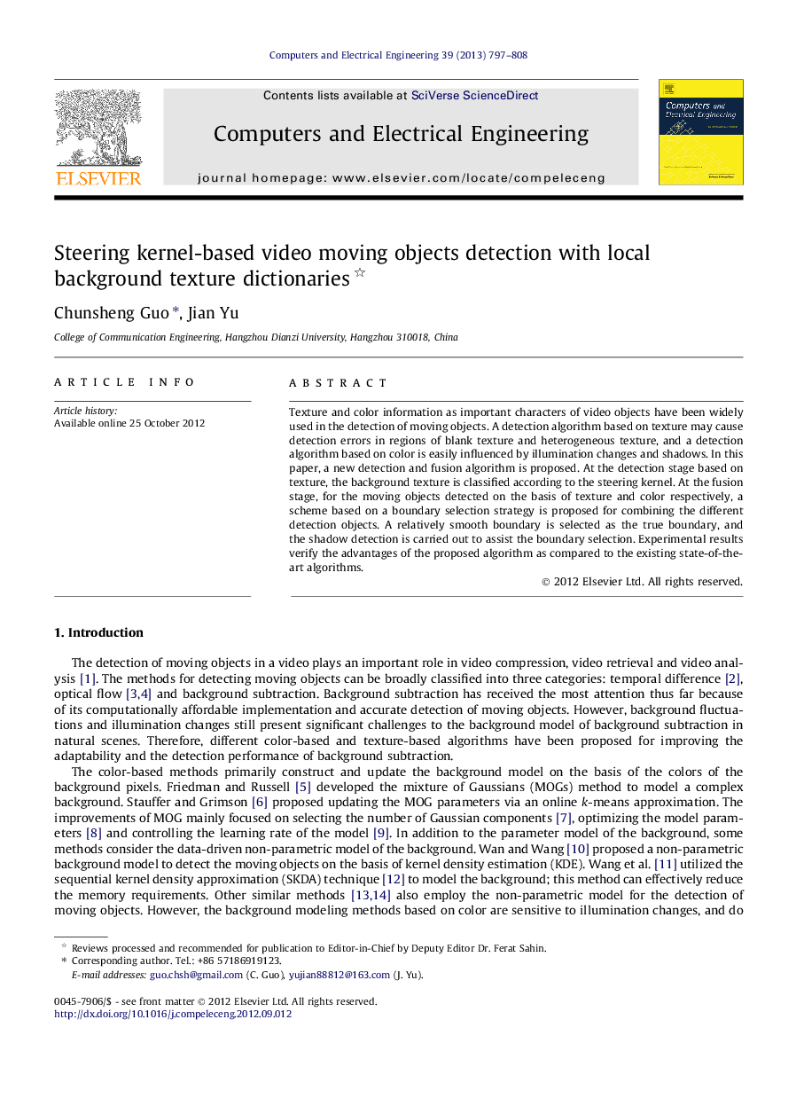 Steering kernel-based video moving objects detection with local background texture dictionaries 