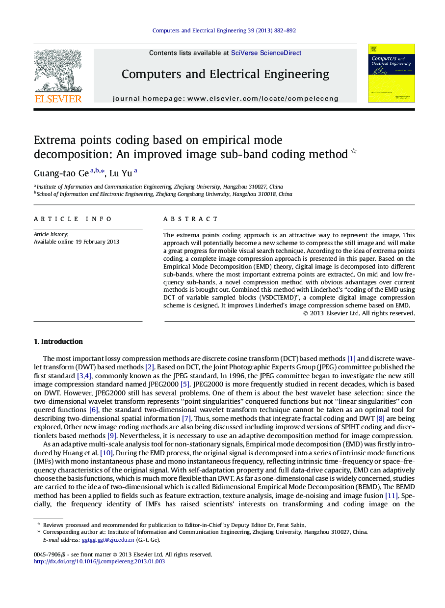 Extrema points coding based on empirical mode decomposition: An improved image sub-band coding method 