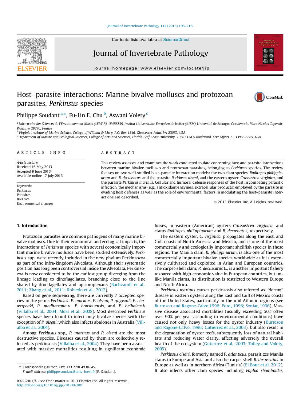 Host–parasite interactions: Marine bivalve molluscs and protozoan parasites, Perkinsus species