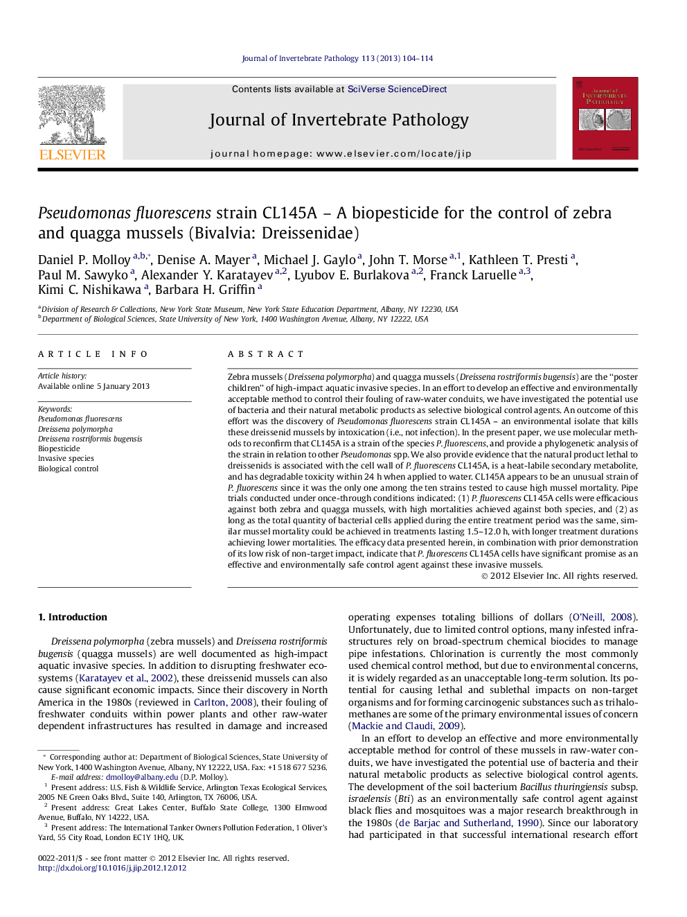 Pseudomonas fluorescens strain CL145A – A biopesticide for the control of zebra and quagga mussels (Bivalvia: Dreissenidae)