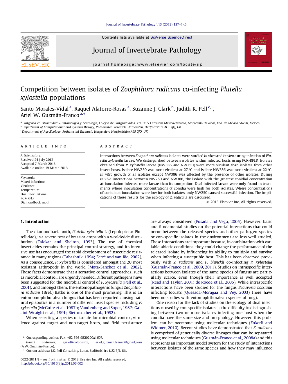 Competition between isolates of Zoophthora radicans co-infecting Plutella xylostella populations