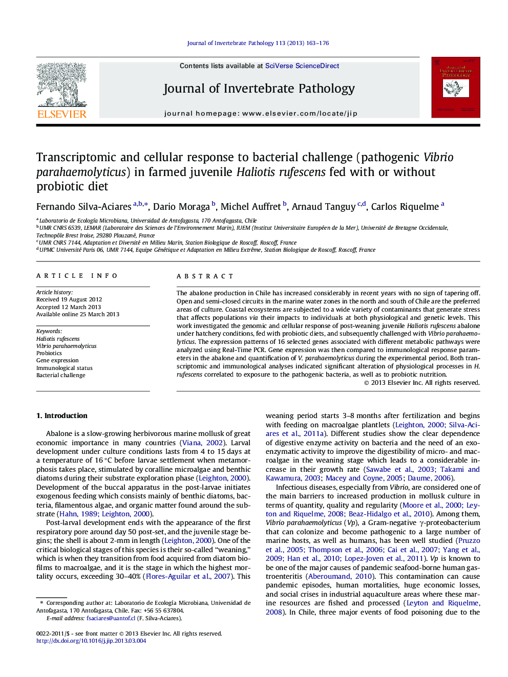 Transcriptomic and cellular response to bacterial challenge (pathogenic Vibrio parahaemolyticus) in farmed juvenile Haliotis rufescens fed with or without probiotic diet