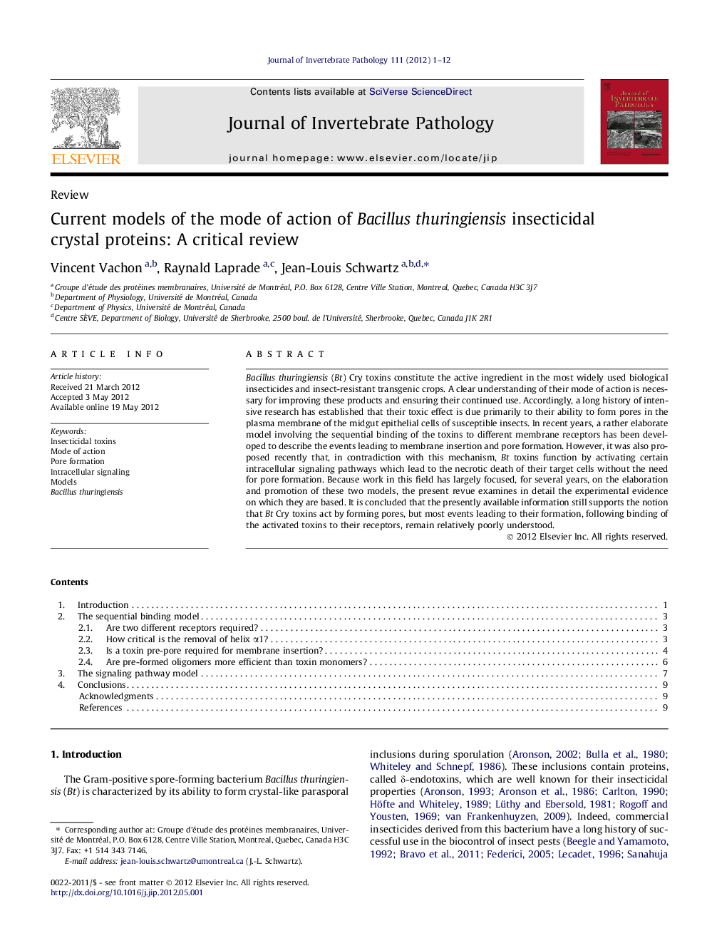 Current models of the mode of action of Bacillus thuringiensis insecticidal crystal proteins: A critical review