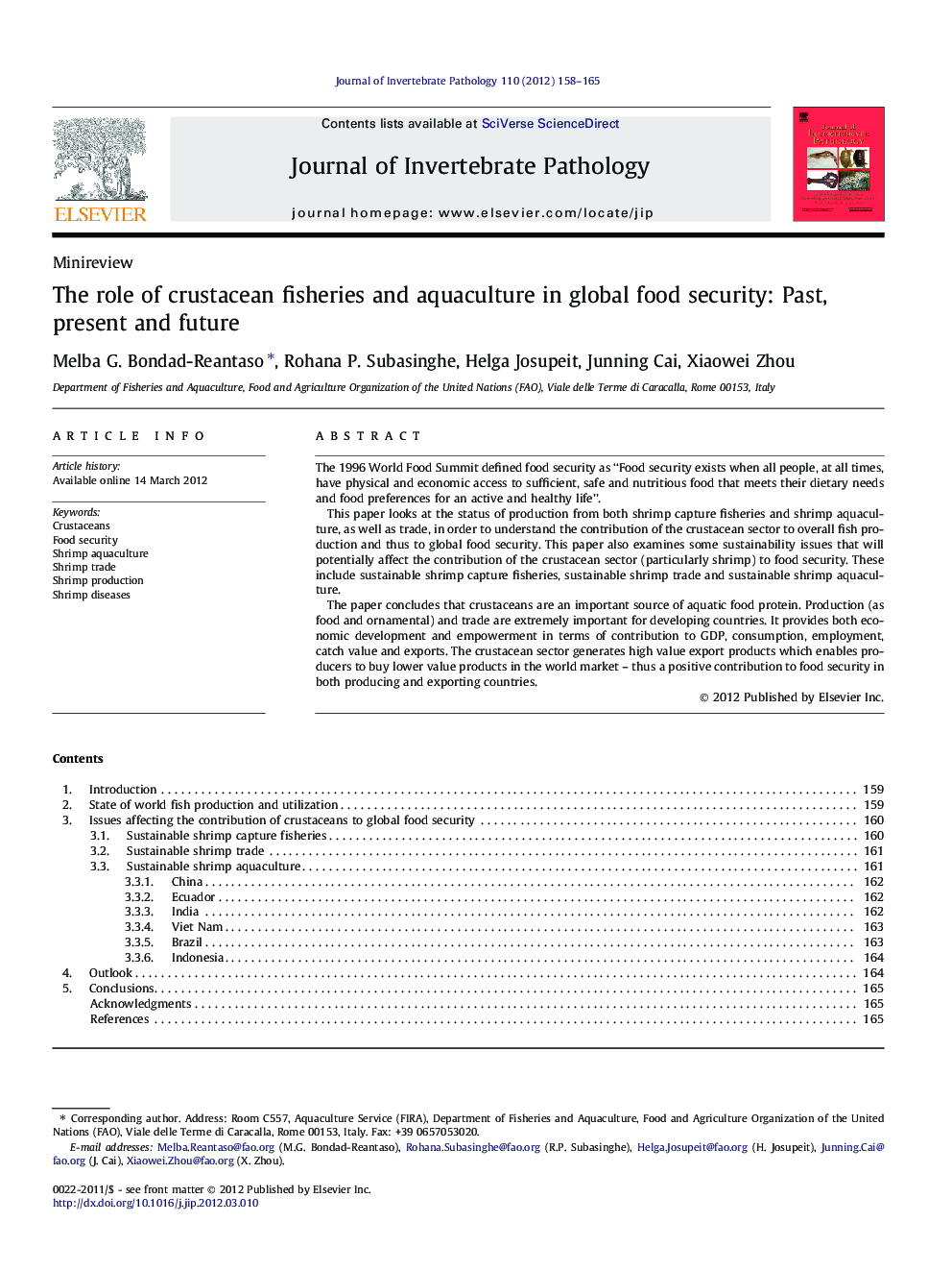 The role of crustacean fisheries and aquaculture in global food security: Past, present and future