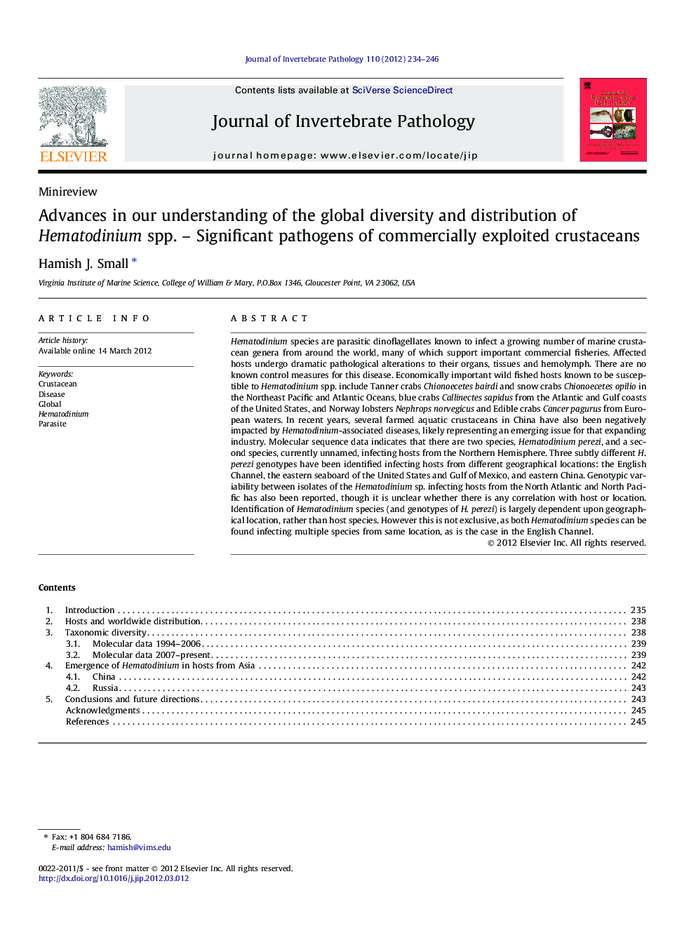 Advances in our understanding of the global diversity and distribution of Hematodinium spp. – Significant pathogens of commercially exploited crustaceans