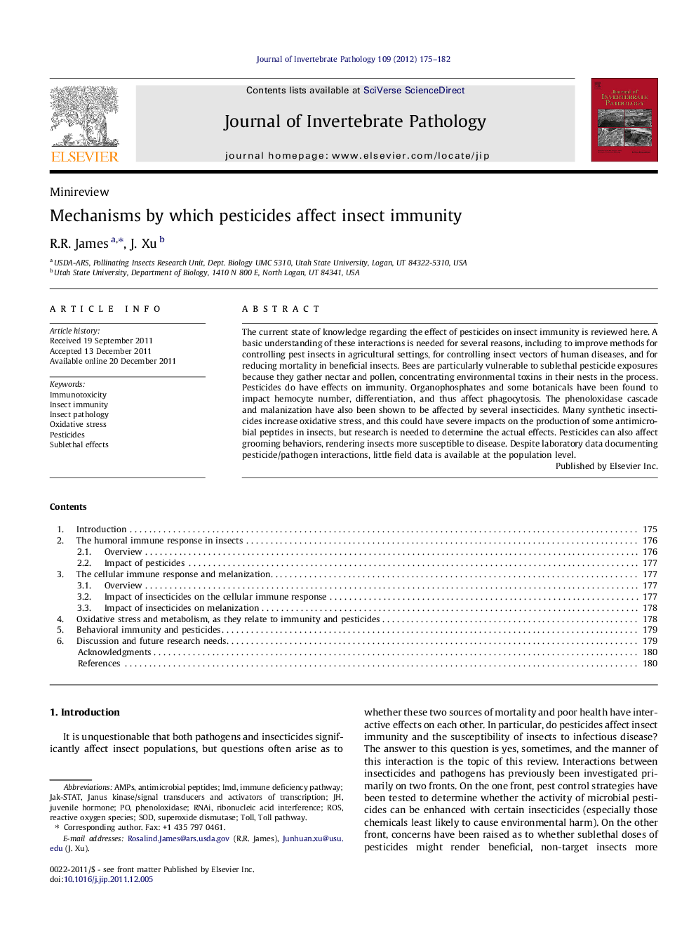 Mechanisms by which pesticides affect insect immunity