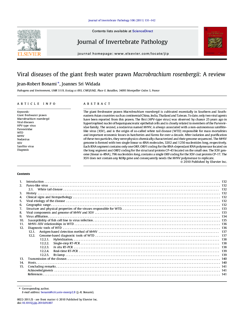 Viral diseases of the giant fresh water prawn Macrobrachium rosenbergii: A review