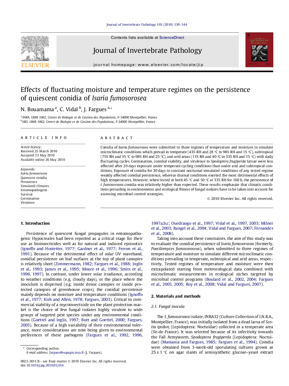 Effects of fluctuating moisture and temperature regimes on the persistence of quiescent conidia of Isaria fumosorosea