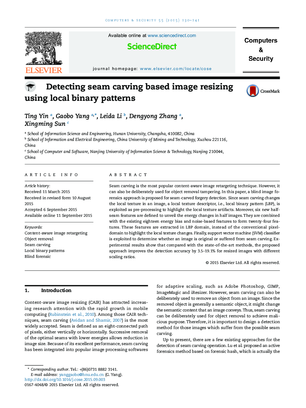 Detecting seam carving based image resizing using local binary patterns