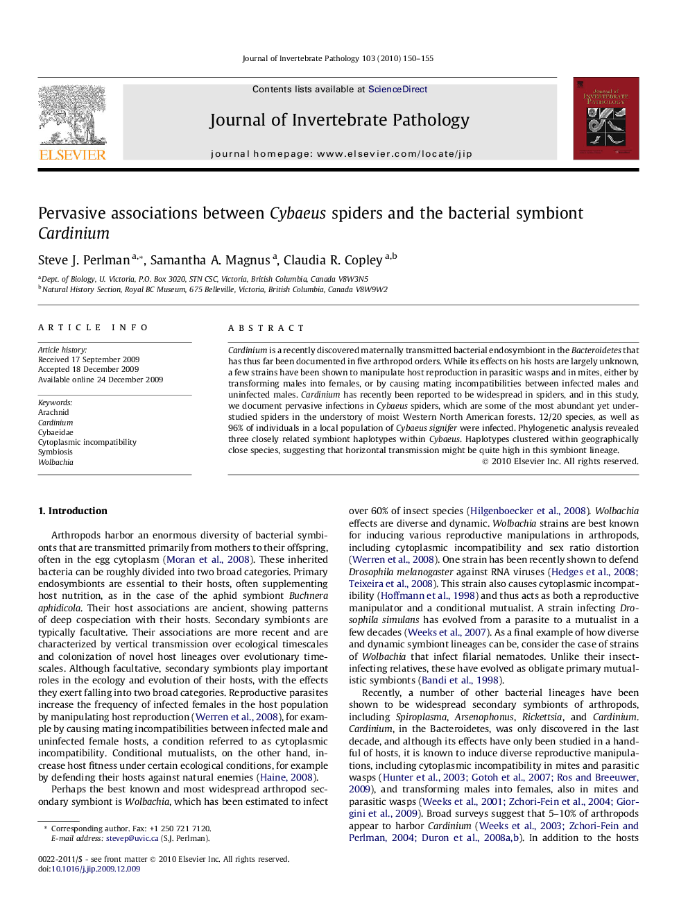 Pervasive associations between Cybaeus spiders and the bacterial symbiont Cardinium